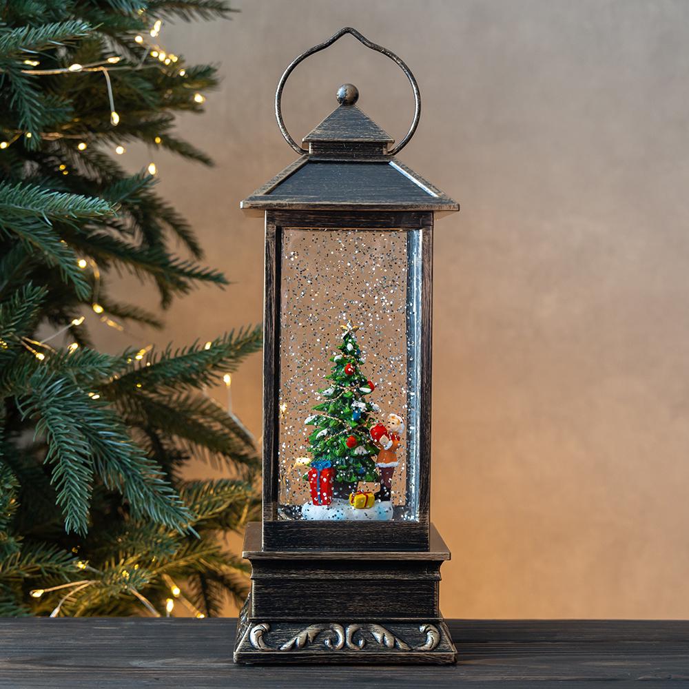 Новорічний ліхтар з підсвіткою та музикою Ялинка у сніговому сяйві 31 см (9240-023)