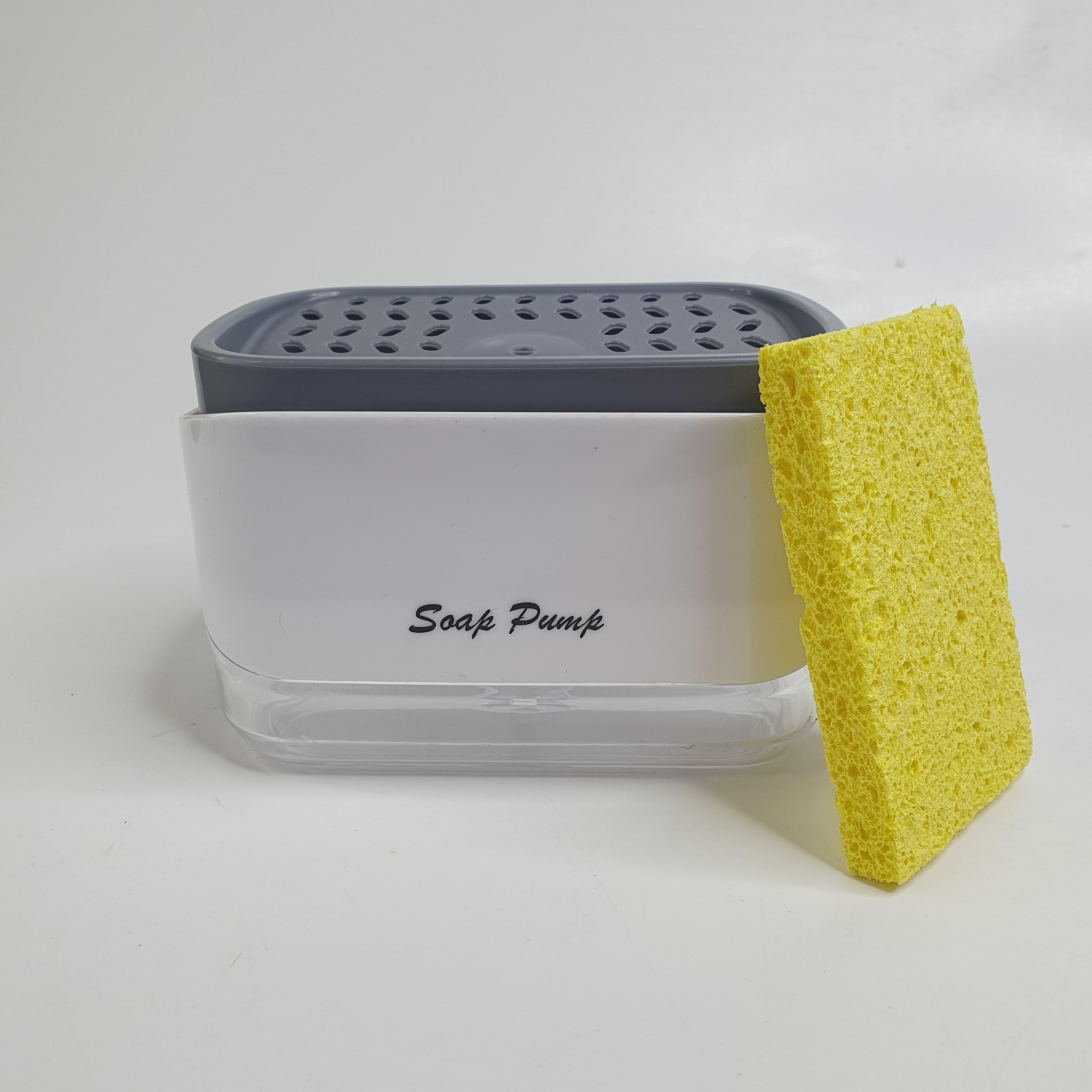 Дозатор для моющего средства SP-001 нажимной с губкой Бело-серый