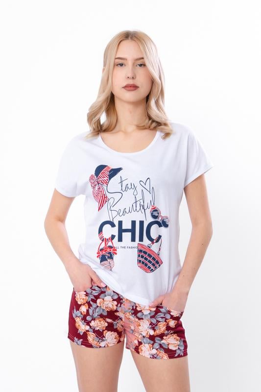 Піжама жіноча Носи Своє футболка та шорти р. 46 Бордовий (8072-002-33)