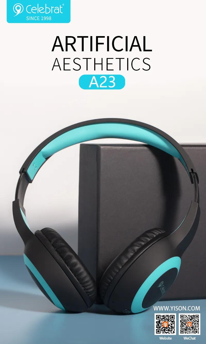Навушники з мікрофоном Celebrat A23 Bluetooth 5.0 98 дБ 20 Гц-20 кГц Чорно-блакитний - фото 6