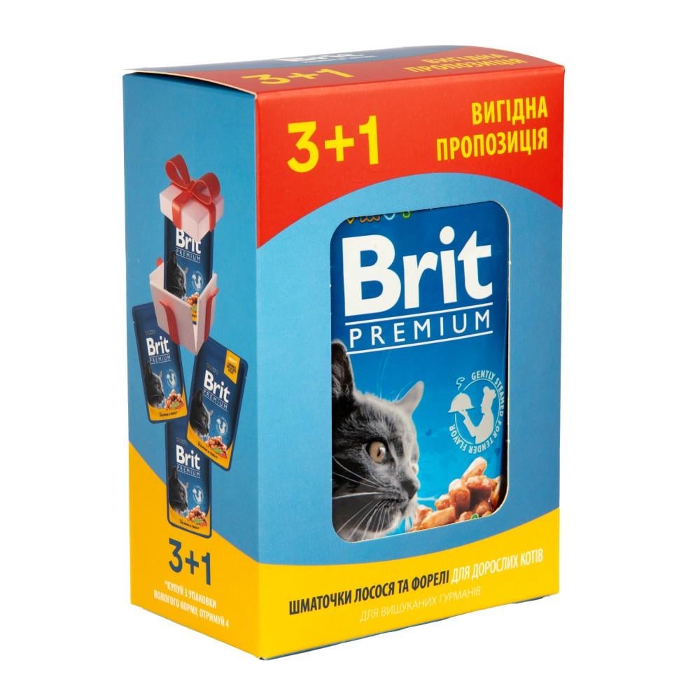 Набор паучей Brit Premium Cat Beef Salmon and Trout 3+1 для кошек кусочки в соусе с лососем и форелью 100 гх4 шт. (34806725)