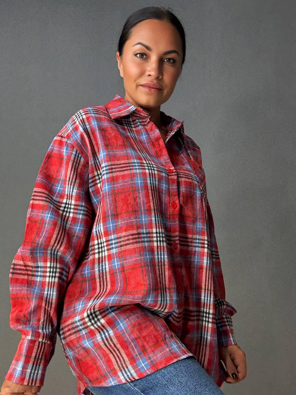 Сорочка жіноча YZY 7765 в клітинку оверсайз широка варена OS Червоний (4917) - фото 7 Сорочка жіноча YZY 7765 в клітинку оверсайз широка варена OS Червоний (4917) - фото 7