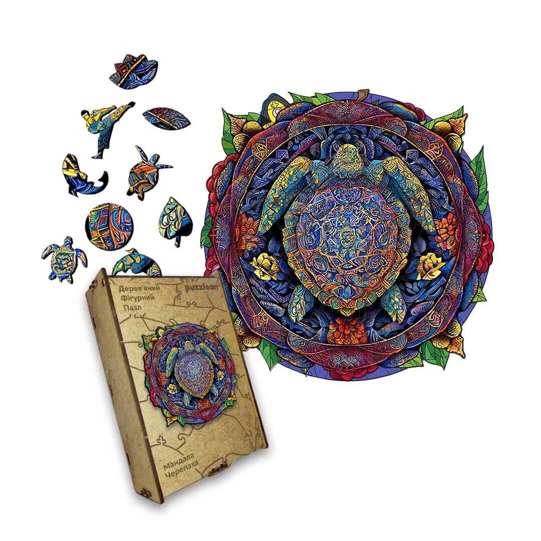 Пазл дерев'яний Мандала Черепаха А3 дерев'яна коробка 200 ел. (26102708)