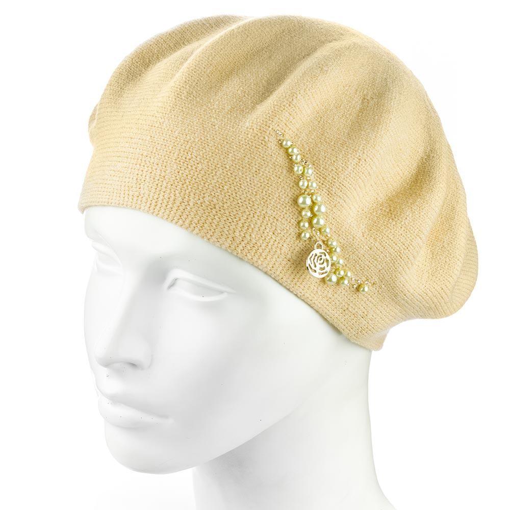 Берет жіночий подвійний ZOLLY ZH260 з намистинами віскоза універсальний Пісочний (295231)