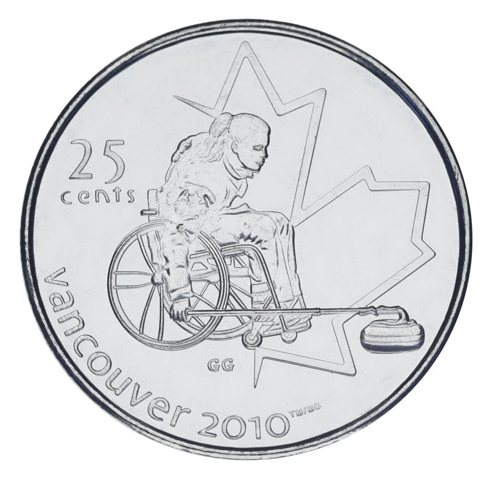Коллекционная монета Канада 25 центов 2007 UNC X зимние Паралимпийские игры в Ванкувере 2010-Керлинг на колясках (М03170)