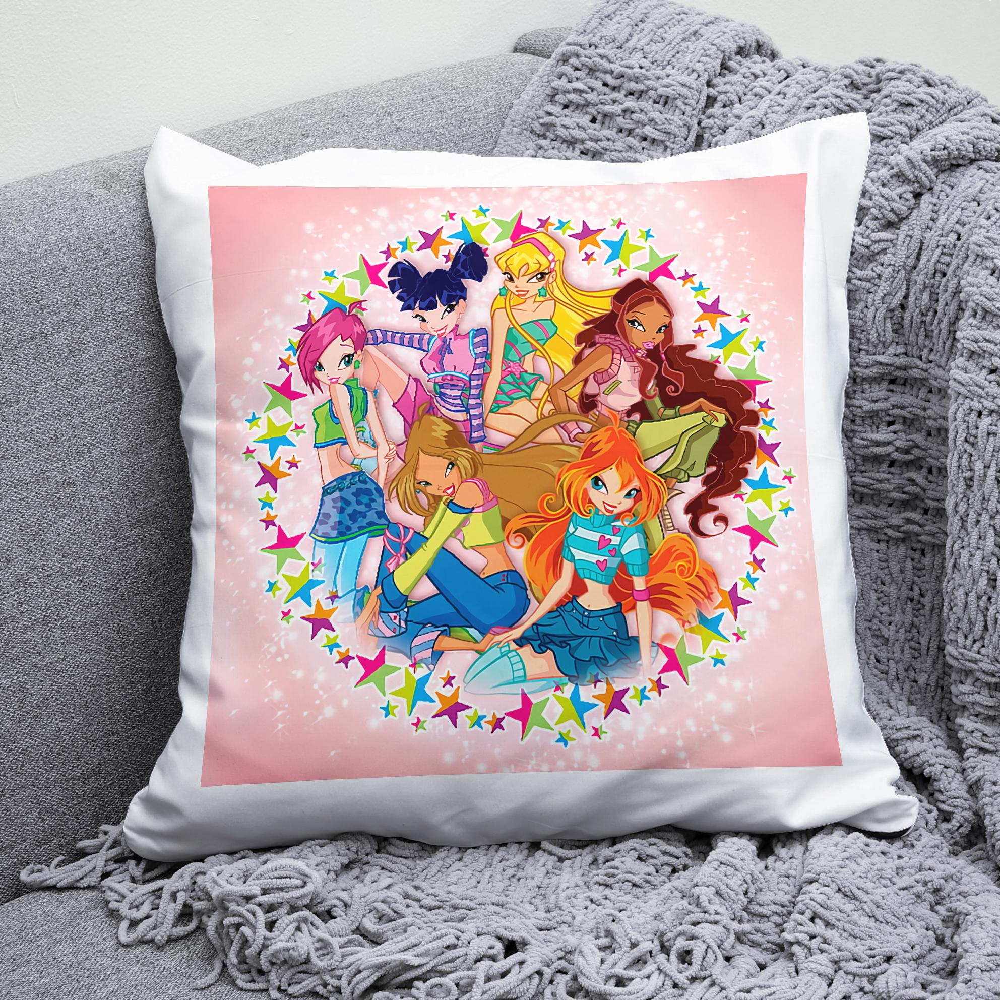 Плюшевая подушка квадрат с принтом Winx Club