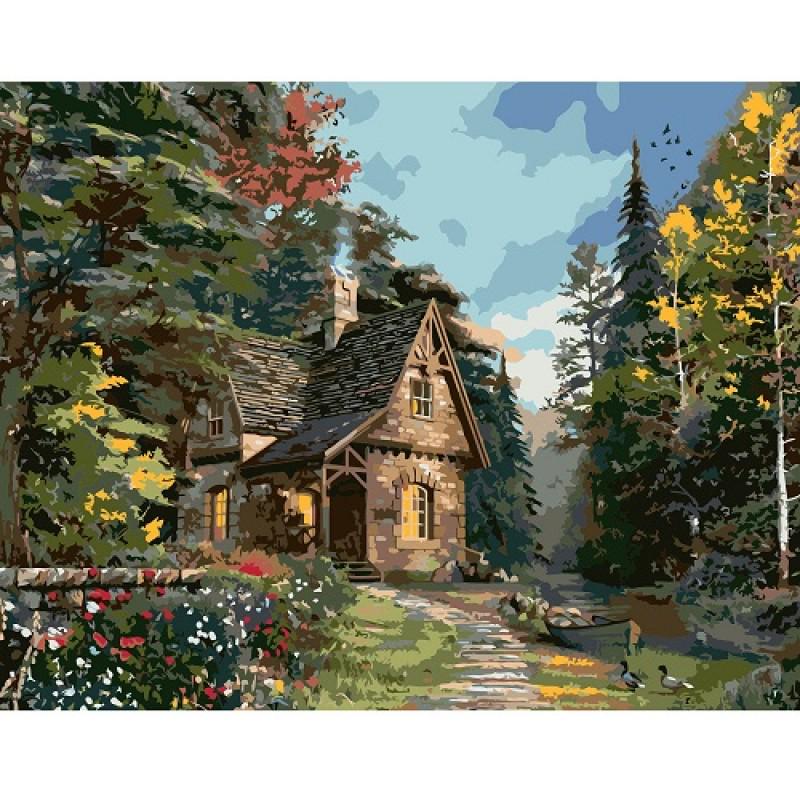 Картина по номерам VA-0453 Уютный домик в лесу р. 40x50 см