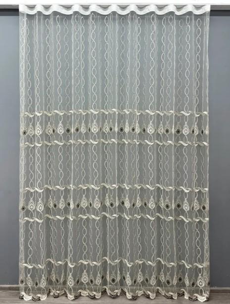 Тюль фатин Kort із вишивкою/люрексова нитка Молочний/Венге 1654т) Тюль фатин Kort із вишивкою/люрексова нитка Молочний/Венге 1654т)