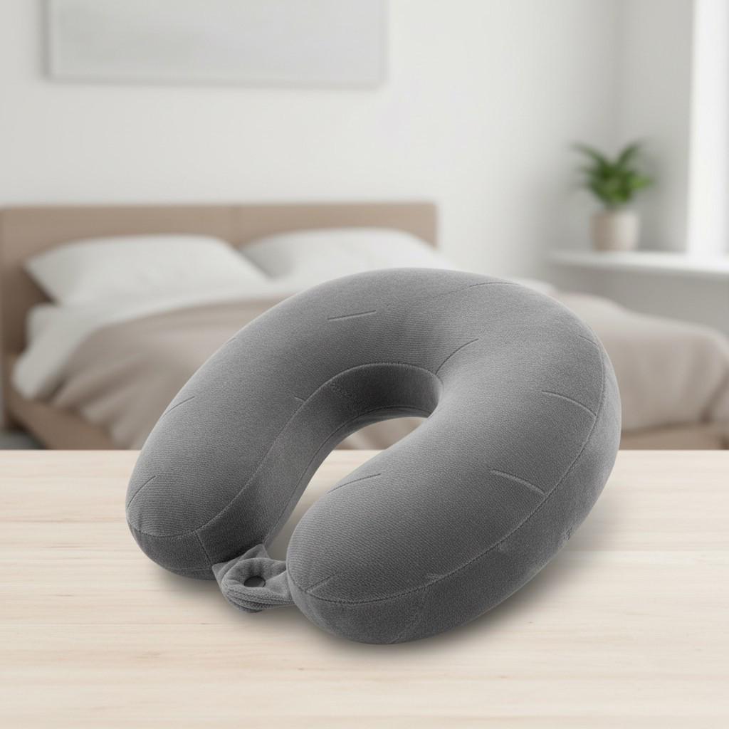 Подушка-рогалик флисовая для шеи с эффектом памяти U-образная для сна и путешествий ортопедическая наполнитель Memory Foam 27х29х9 см Серый (6118841)