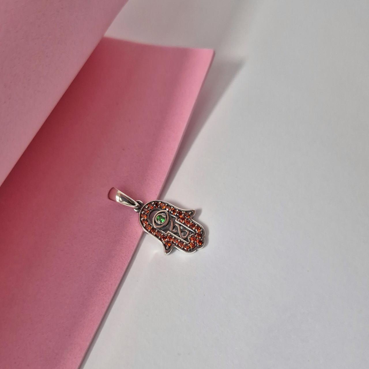 Кулон підвіска оберіг талісман рука фатіми у каменях срібло 925 проби чорнене 1,93 г (3646п)