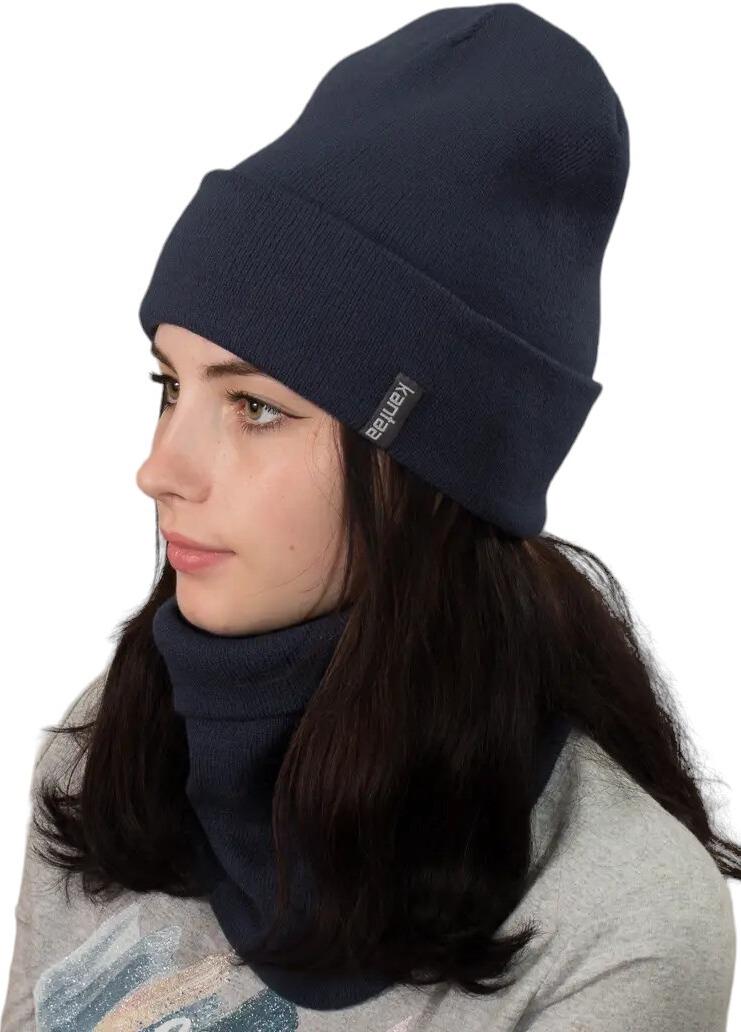 Шапка и снуд с подкладкой и отворотом Джинс (2139888735)