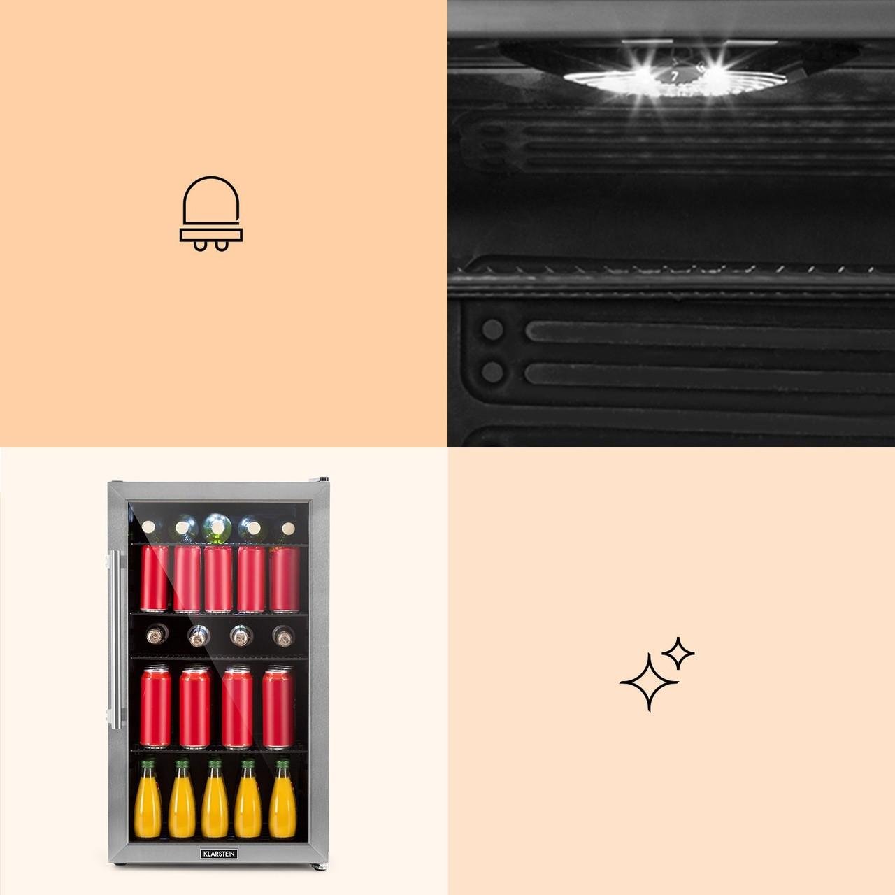 Холодильник вітрина KLARSTEIN Beersafe панорамні скляні двері з нержавіючої сталі 3XL 98 л 4 полиці - фото 5 Холодильник вітрина KLARSTEIN Beersafe панорамні скляні двері з нержавіючої сталі 3XL 98 л 4 полиці - фото 5