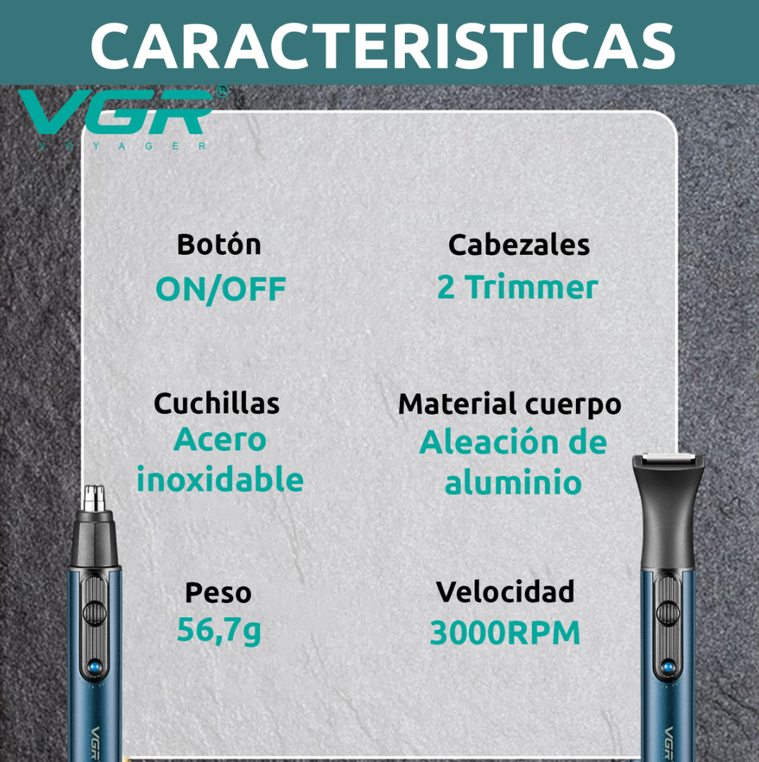 Тример акумуляторний VGR V626 гігієнічний з насадками для носа та брів (28553132) - фото 7