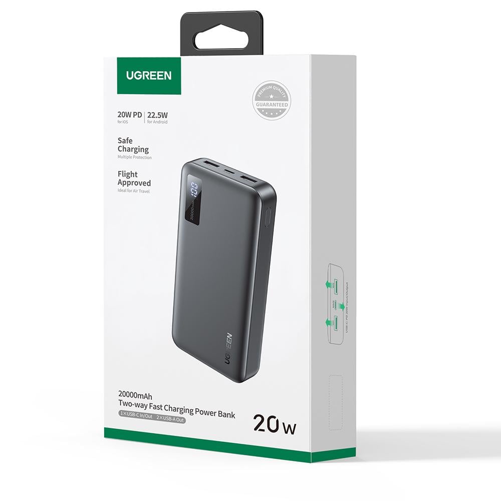 Акумулятор зовнішній для телефону UGREEN PB312 20000 mAh 22,5W Two-way Fast Charging Power Bank Black (25683) - фото 10 Акумулятор зовнішній для телефону UGREEN PB312 20000 mAh 22,5W Two-way Fast Charging Power Bank Black (25683) - фото 10
