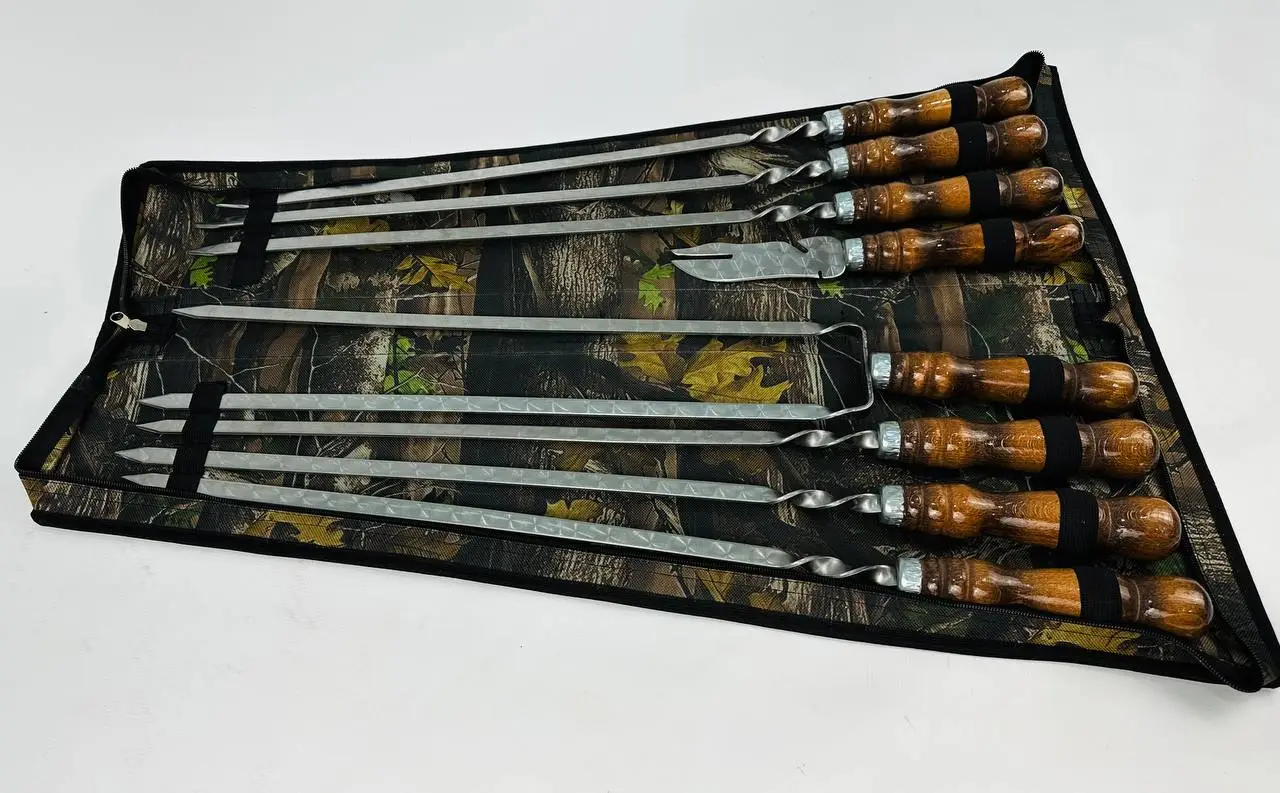 Набір шампурів у чохлі комбінований Кізляр 6 шт. подвійний шампур вилка-ніж з нержавіючої сталі (2-10-NB-2273) - фото 5 Набір шампурів у чохлі комбінований Кізляр 6 шт. подвійний шампур вилка-ніж з нержавіючої сталі (2-10-NB-2273) - фото 5