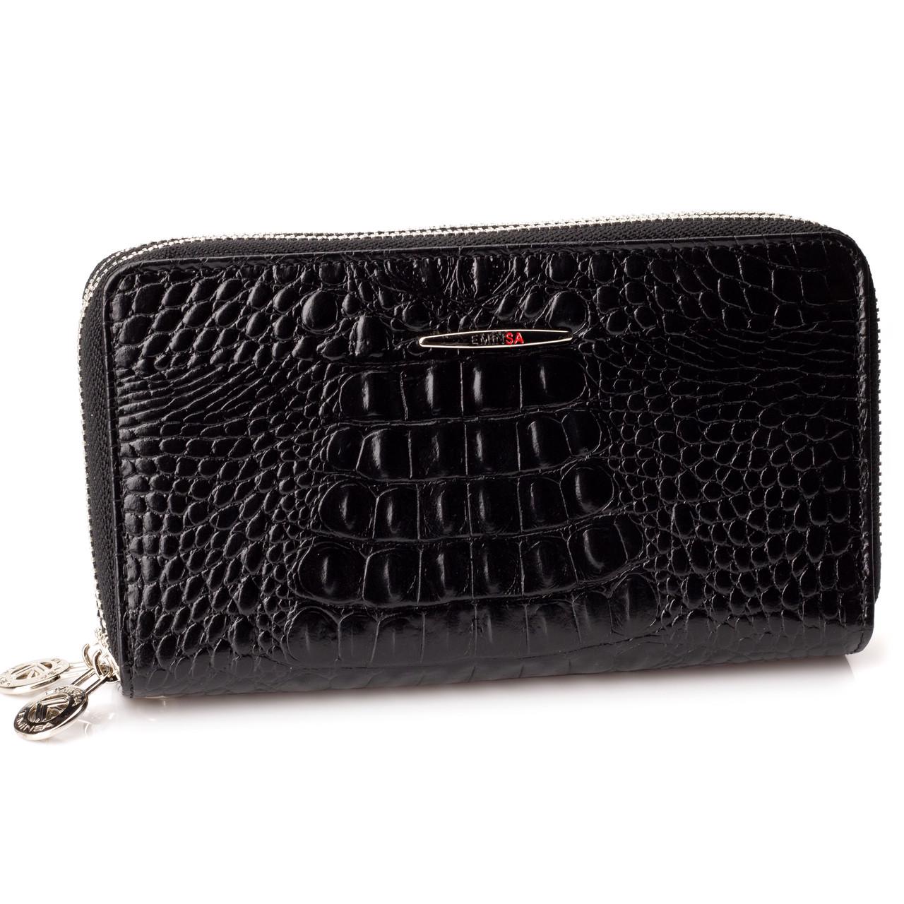 Гаманець жіночий eminsa 2095-15-1 шкіряний на дві блискавки Чорний
