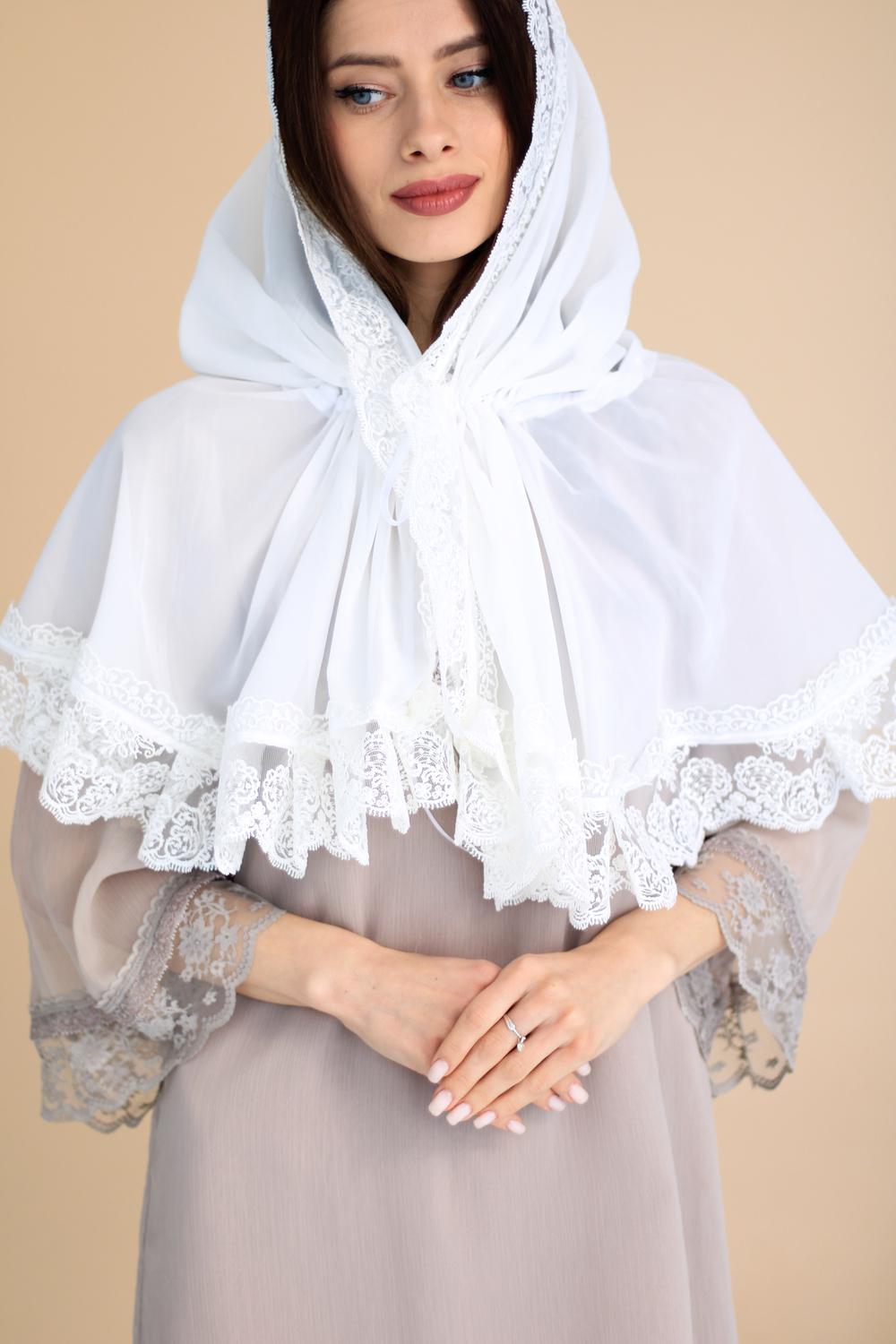 Палантин для храму на голову Білий (п014) - фото 6