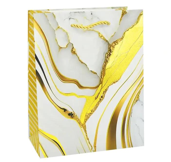 Подарочный пакет Stenson R33247-L Golden Marble 30х41,5х12 см