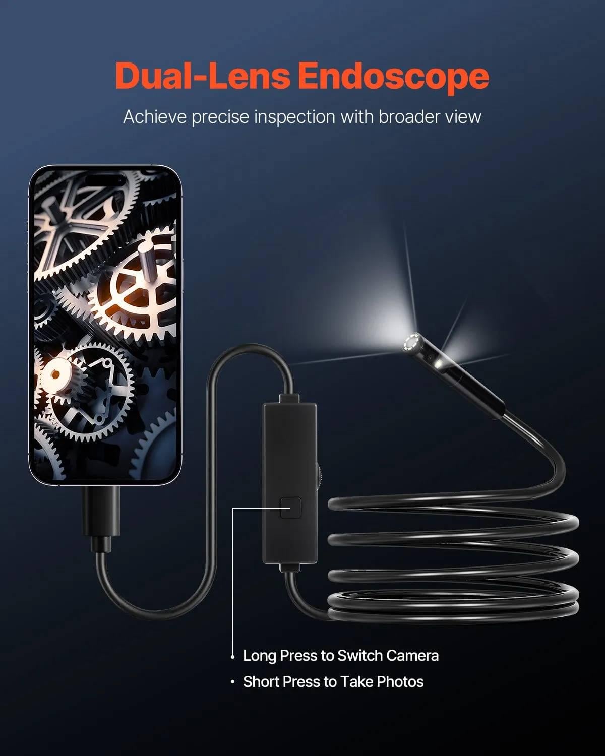 Эндоскоп USB Vevor SM7 для Android/iOS 8 мм 2 камеры 15 м (1416) - фото 8