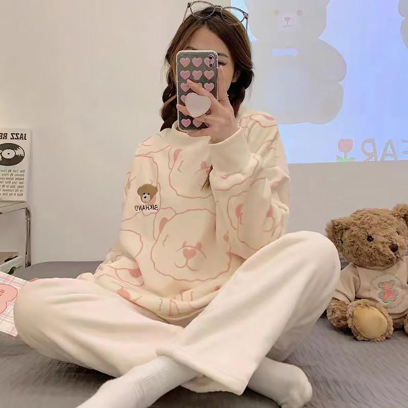 Пижама женская теплая Lesko 301 Bear Pink рубашка с длинным рукавом и штанами M Белый (2425967372) - фото 2 Пижама женская теплая Lesko 301 Bear Pink рубашка с длинным рукавом и штанами M Белый (2425967372) - фото 2