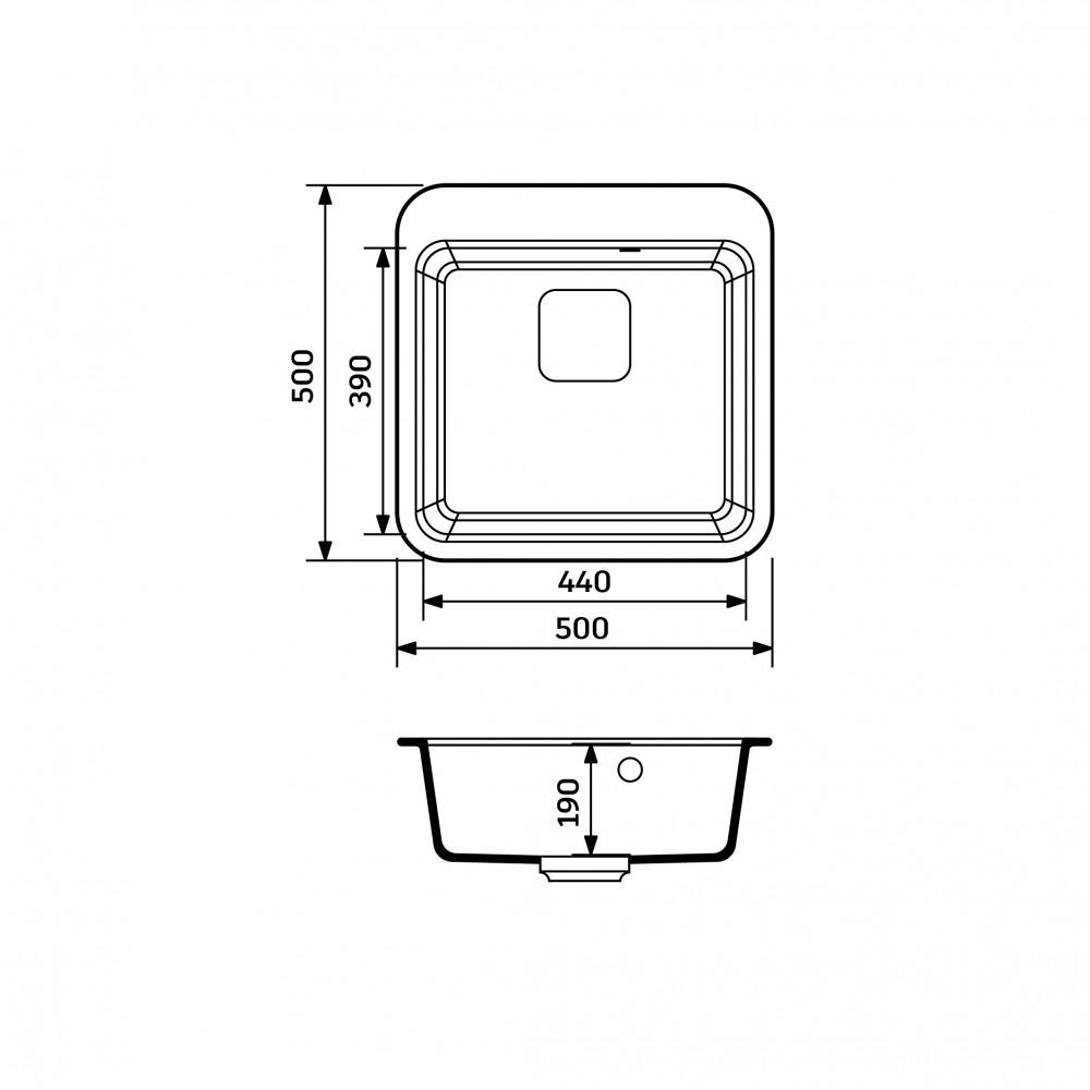 Мийка для кухні гранітна EXI 510x510x190 мм Чорний - фото 2