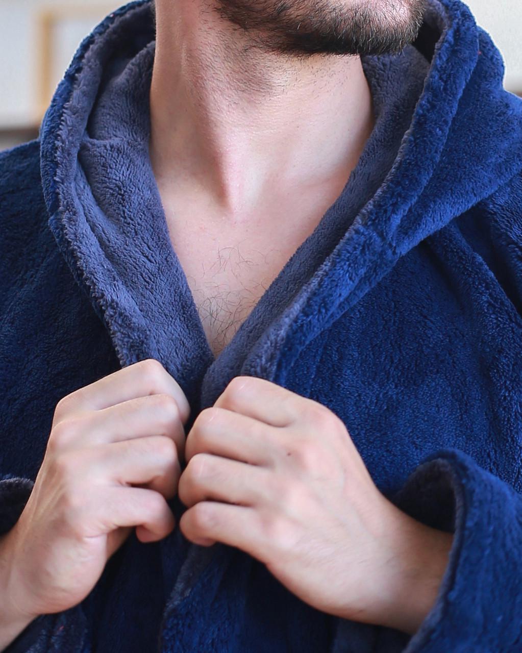 Халат чоловічий махровий 3XL Темно-синій/Графітовий - фото 4