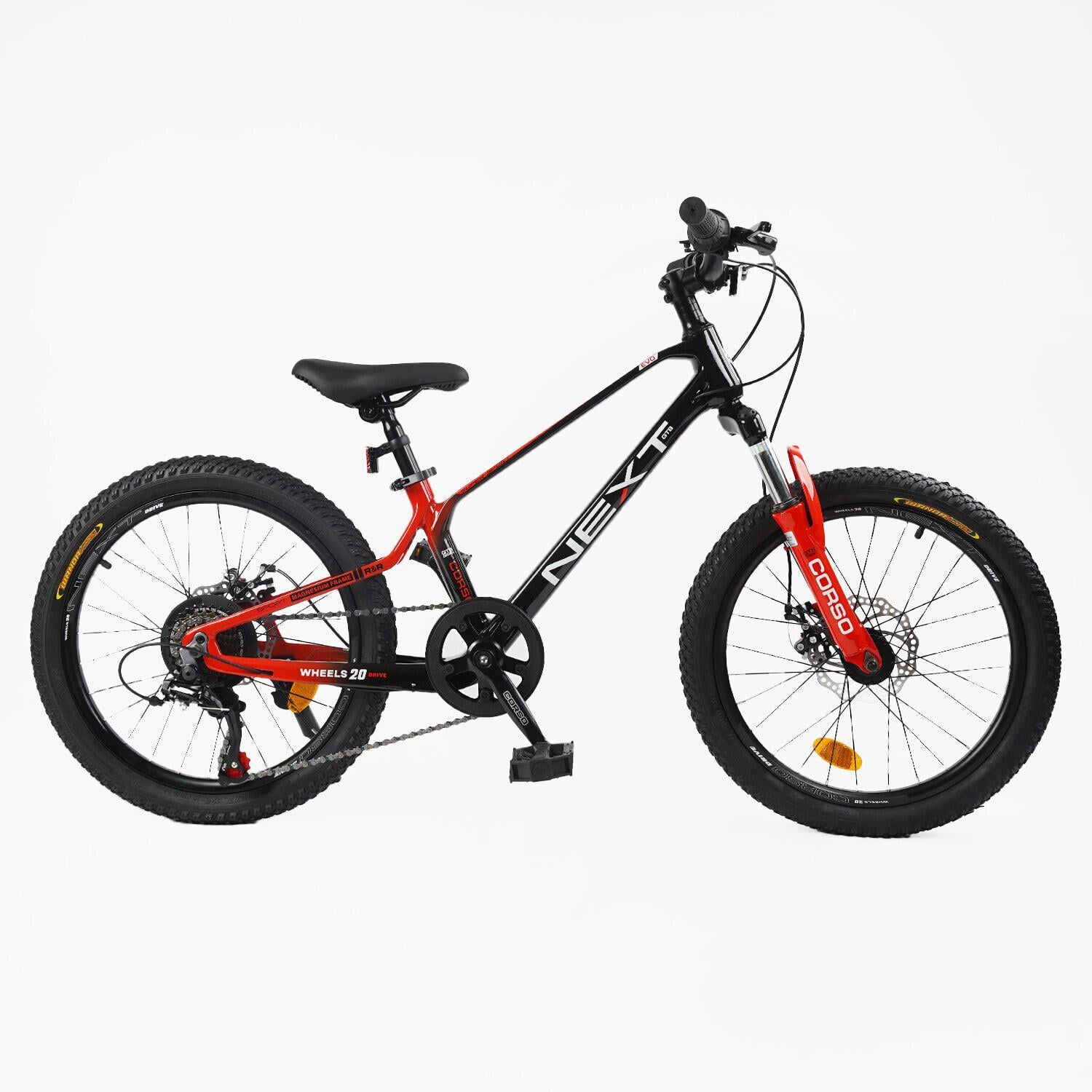 Велосипед спортивный детский Corso Next магниевый оборудование Shimano 20" Черно-красный