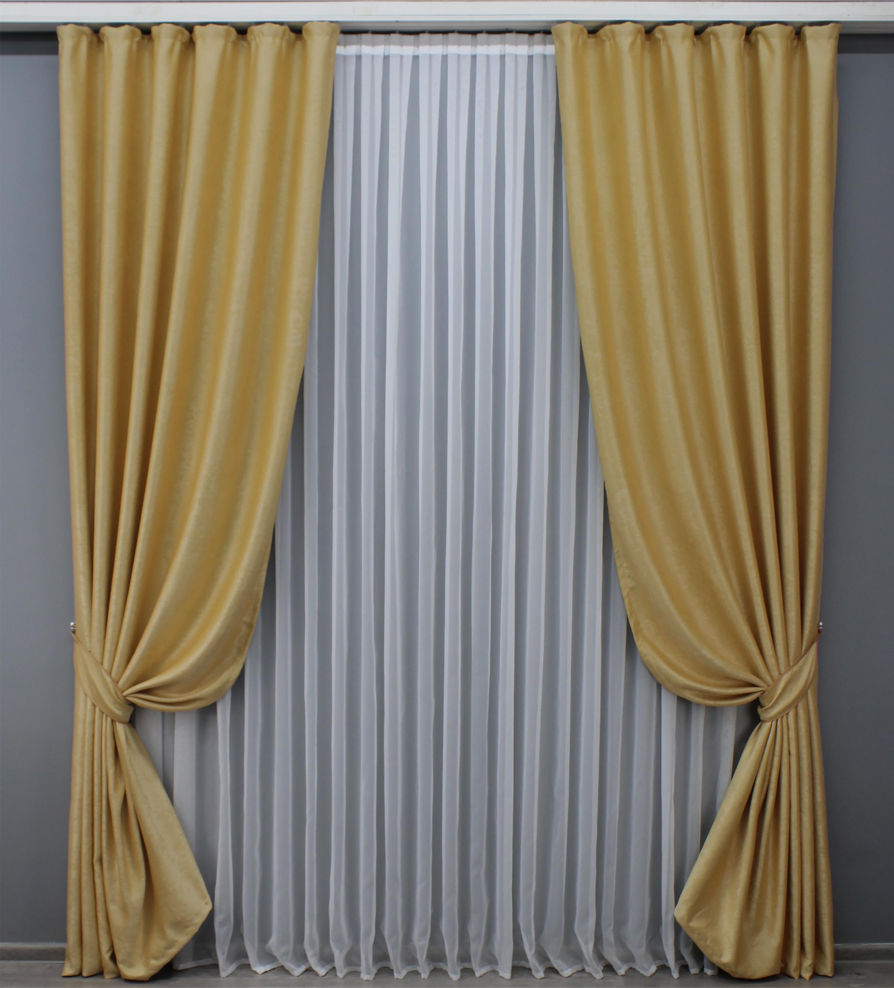 Комплект готовых штор VR-Textil Лен № 1445ш 150х270 см 2 шт. Золотистый (33-0322)