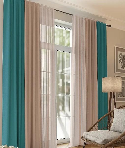 Комплект штор шифон 3x2,7 м 2 шт. Молочный/Бежевый/Бирюзовый (006/016дк)