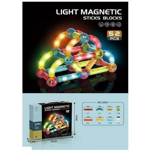 Конструктор магнітний Light Magnetic Sticks blocks що світиться 52 деталі (230107)