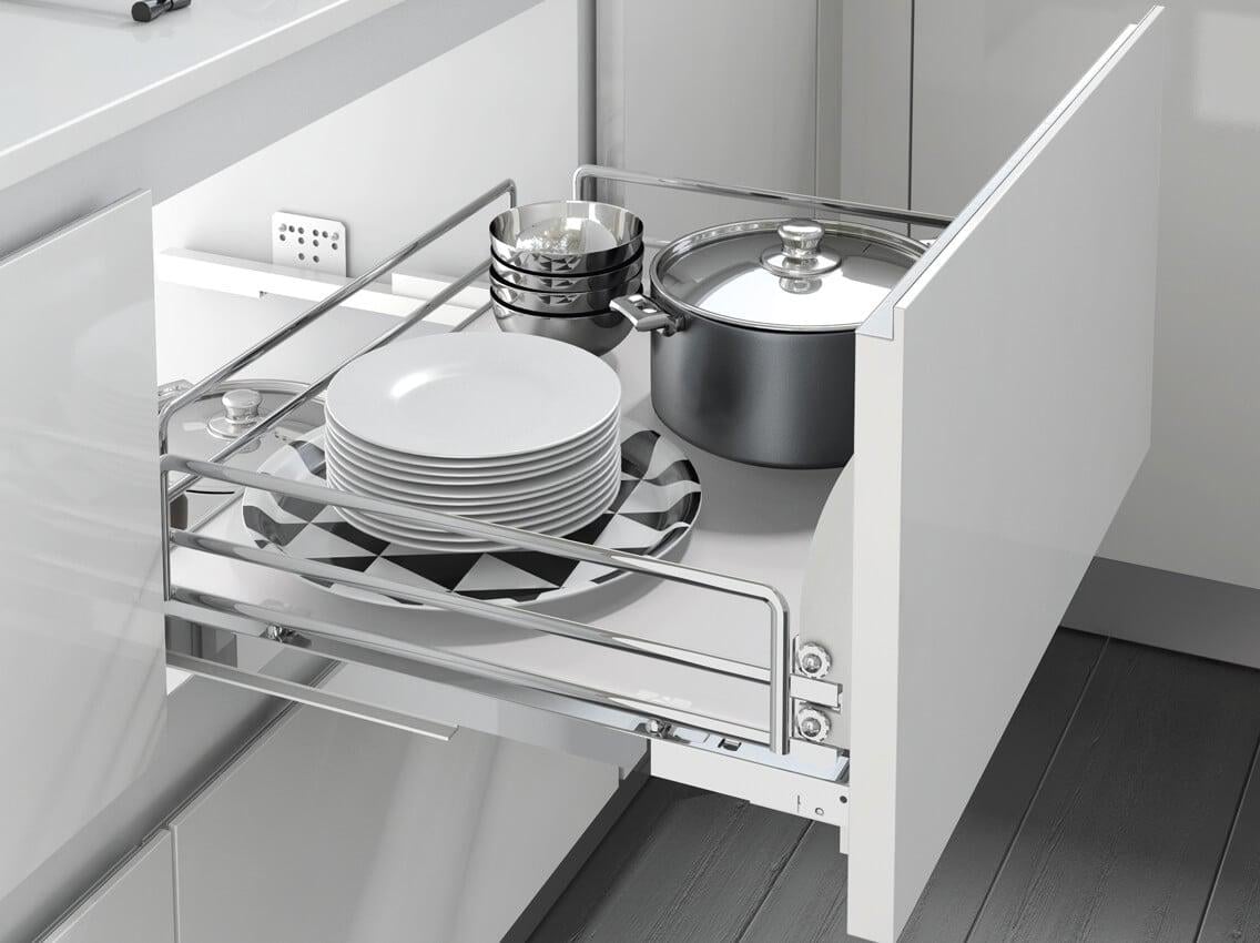 Корзина кухонная фасад 450 выдвижная с доводчиком Inoxa Ellite 5202ЕY с креплением фасада Хром/Белый (81832)