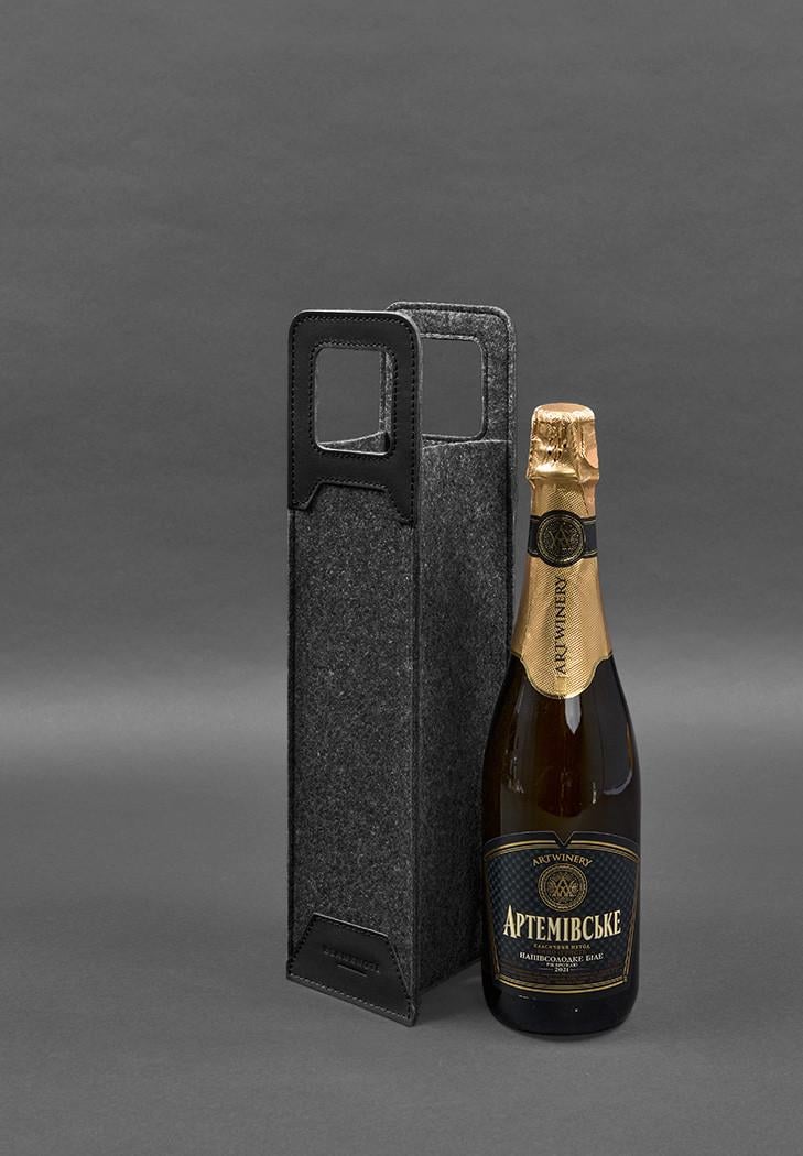 Чехол для вина 1.0 из фетра с кожаными вставками Краст Черный (A-027929) - фото 3 Чехол для вина 1.0 из фетра с кожаными вставками Краст Черный (A-027929) - фото 3