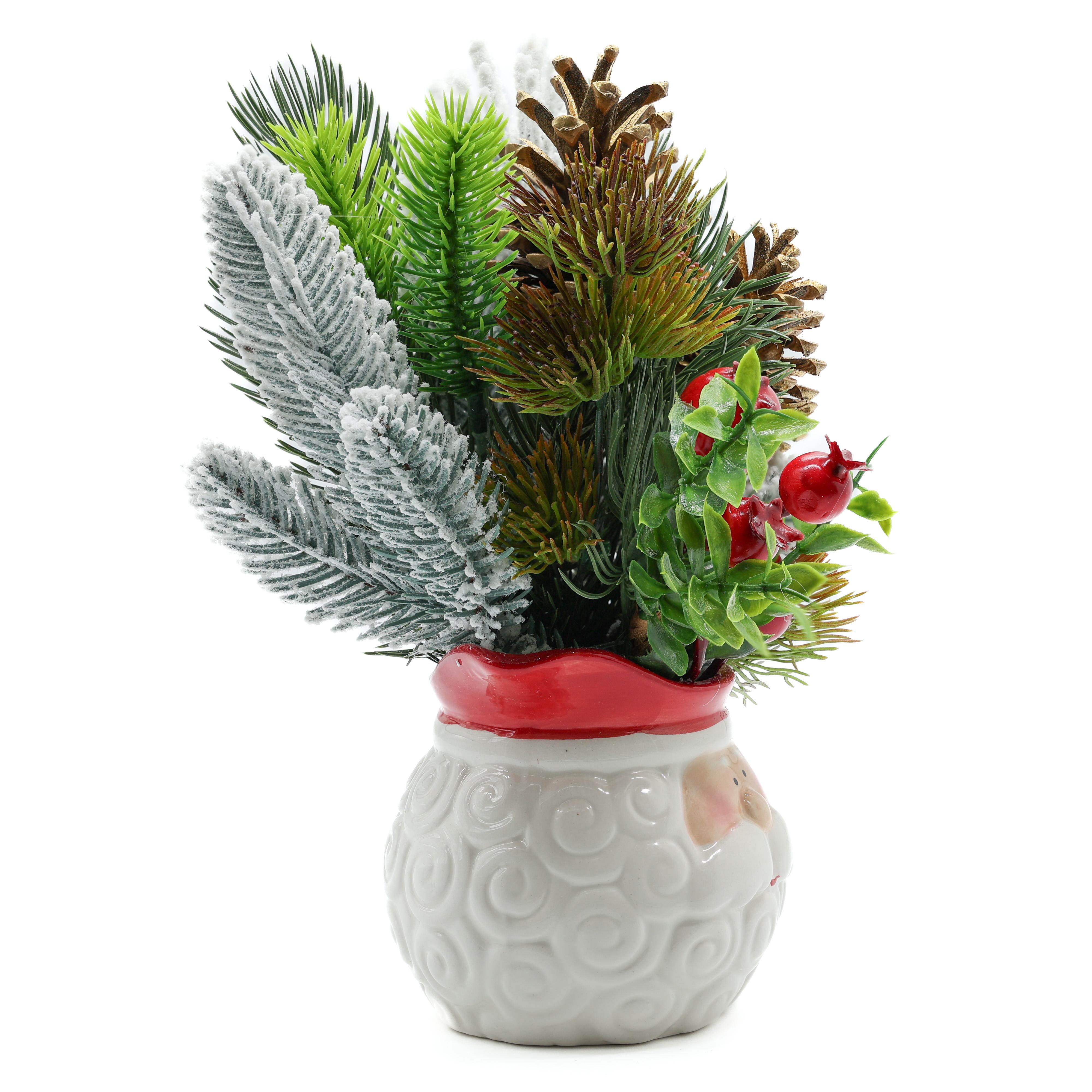 Композиция новогодняя Санта в керамическом кувшине с шишками/сосной и ягодами 25 см (М1525) - фото 2 Композиция новогодняя Санта в керамическом кувшине с шишками/сосной и ягодами 25 см (М1525) - фото 2