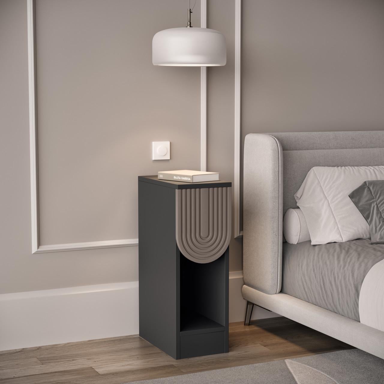 Тумба прикроватная узкая T-13 с одним ящиком без ручек 200х350х595 мм Антрацит/Дуб конкордия темная (21995463)