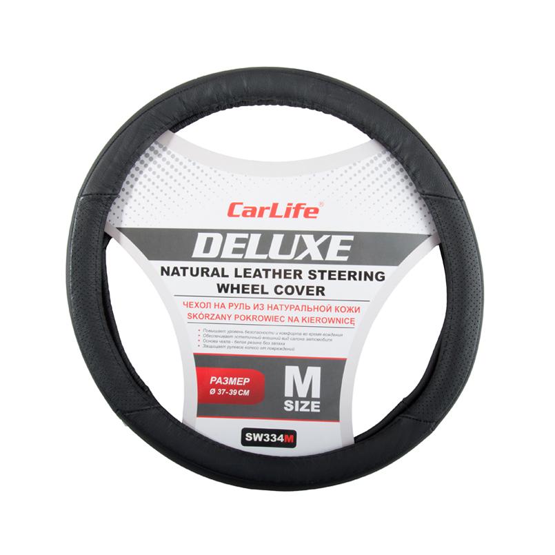 Чехол на руль Carlife кожаный Delux 37-39 см Black