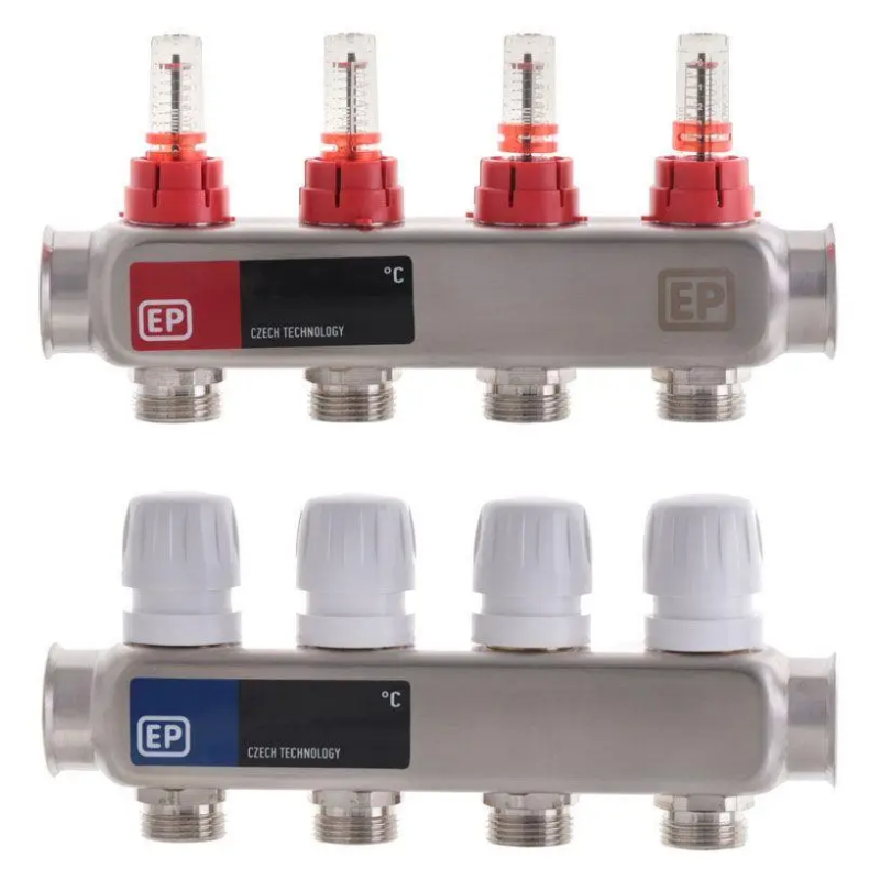Коллектор Europroduct на 4 выхода в сборе для теплого пола 1"-3/4"