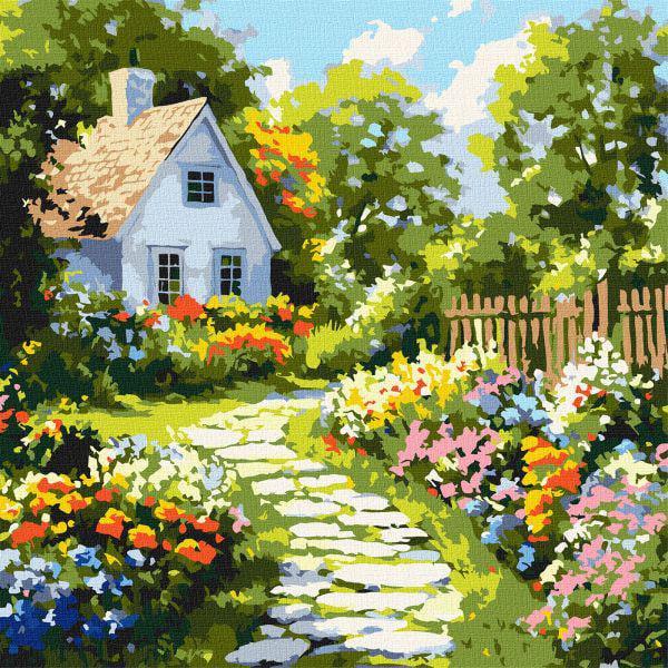 Картина за номерами Ideyka Квіти біля хатини 40x40 см (Id-KHO6383)