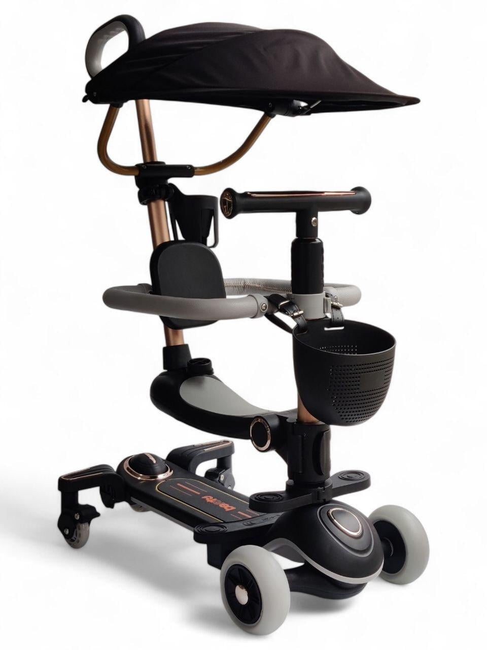 Детский самокат с родительской ручкой Beruty Sport 8028 с бортиками/козырьком Черный (8028r-s4)