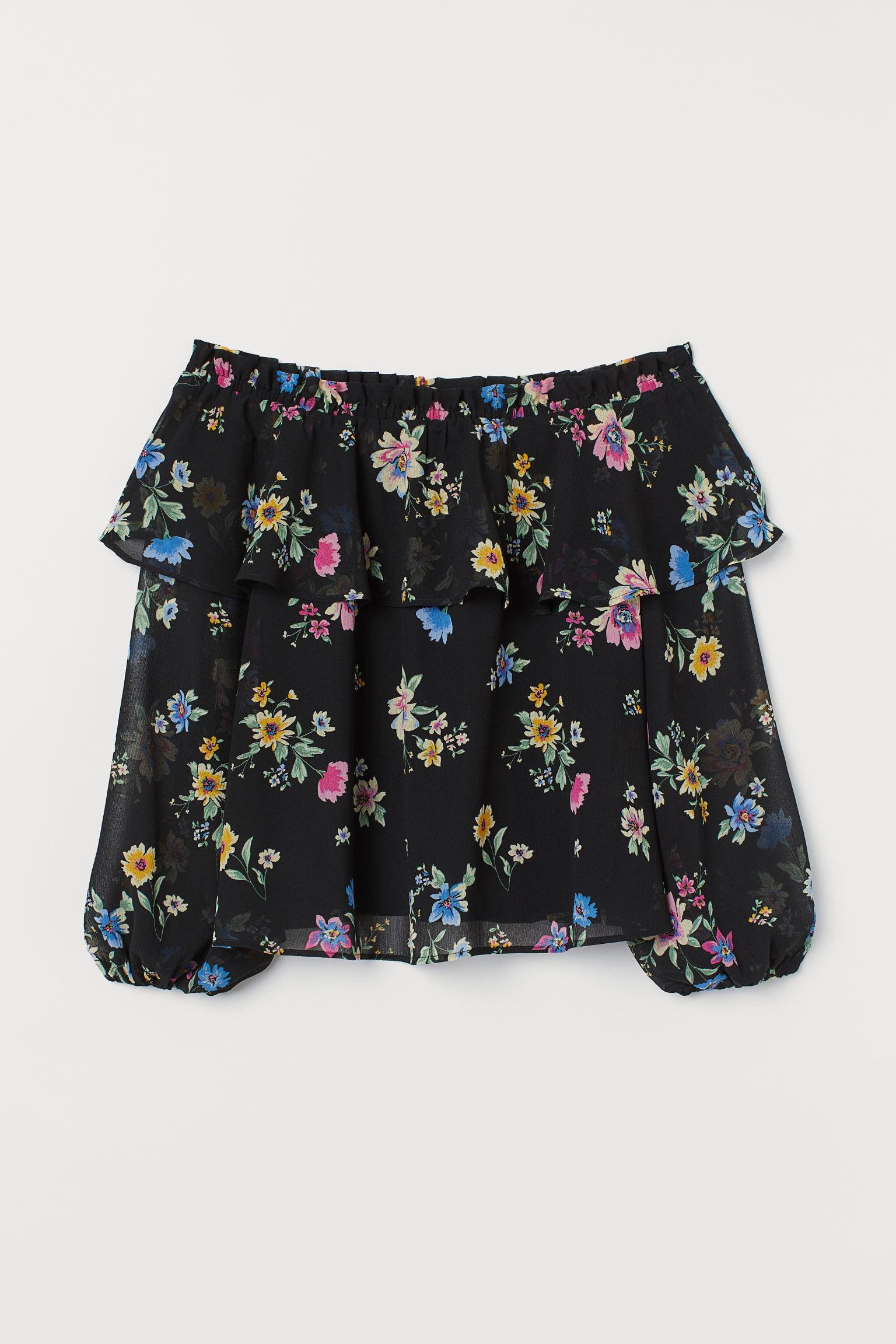 Блуза H&M Цветы р. 42 Черный (23038387701)