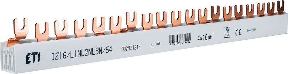 Шина соединительная ETI IZ16/L1NL2NL3N/54 3P+N 100А тип FORK вилка 54 модуля 16 мм2 1 м (2921217)