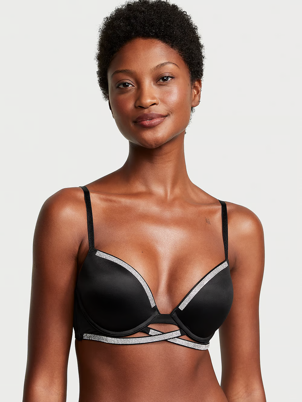 Бюстгальтер з пуш ап та стразами Victoria's Secret Shine Cradle Push-Up Bra 75B Чорний (21208416)