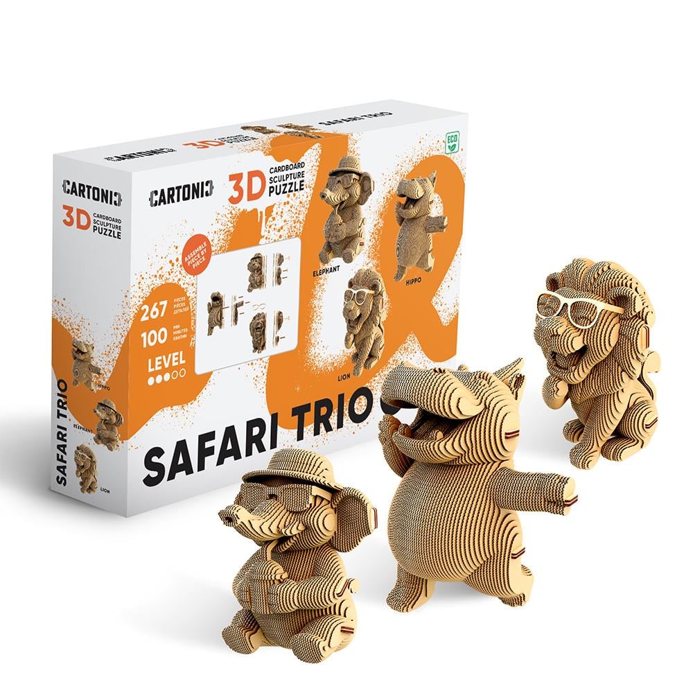 Пазл-конструктор 3D картонный Cartonic 3D Puzzle SAFARI TRIO Слоник Лев Бегемот 3в1 (33394507)