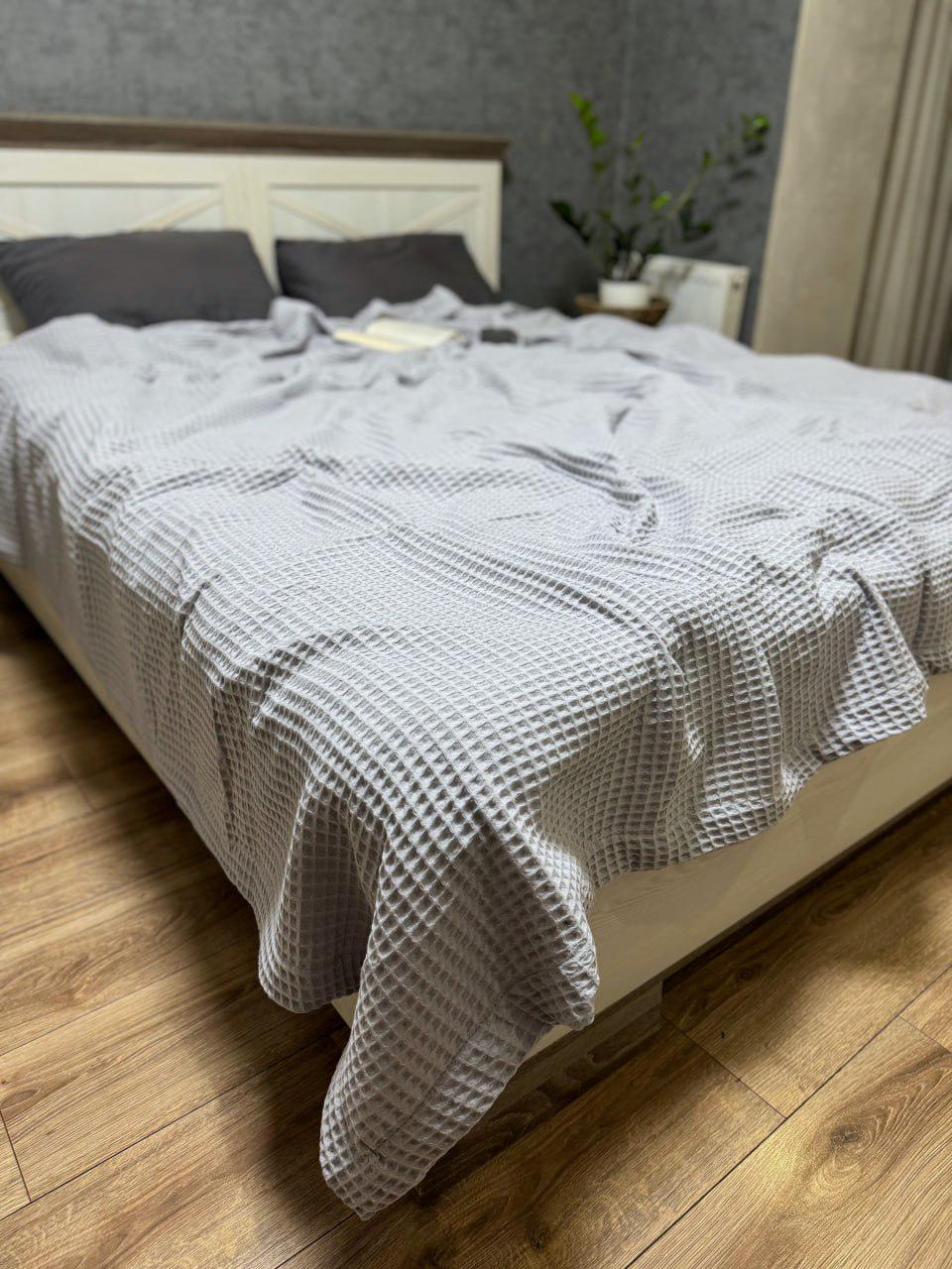 Покривало-плед Вафельне бавовняне полуторне 160х230 см Світло-сірий (15190569)