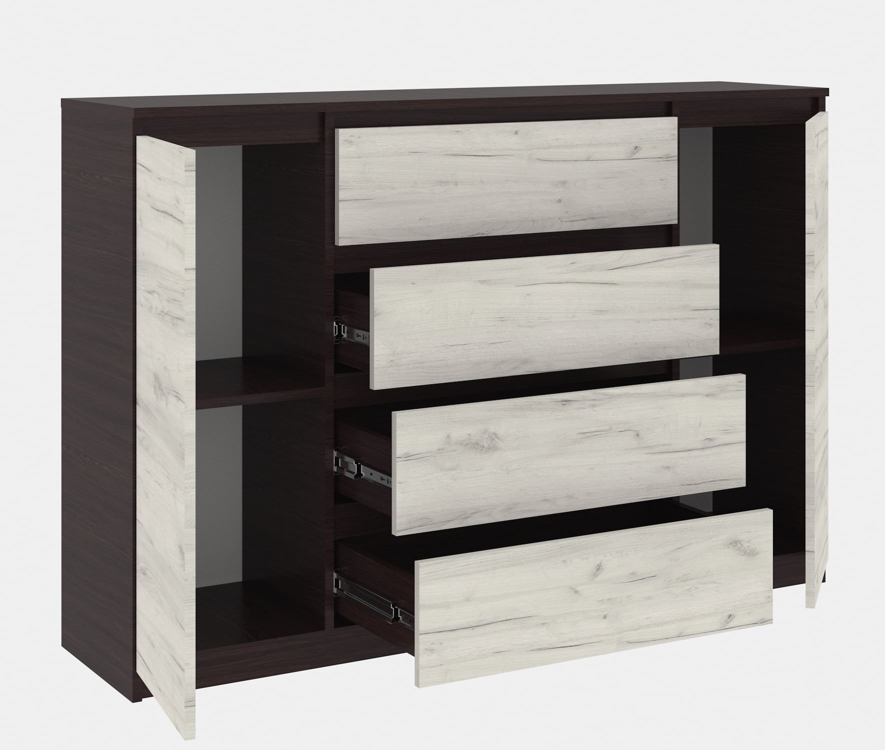 Комод Мастер Форм с 4 выдвижными ящиками 139х37,6х95 см Венге/Дуб крафт белый (6499bfbfc248357b4d1b39c4) Комод Мастер Форм с 4 выдвижными ящиками 139х37,6х95 см Венге/Дуб крафт белый (6499bfbfc248357b4d1b39c4)