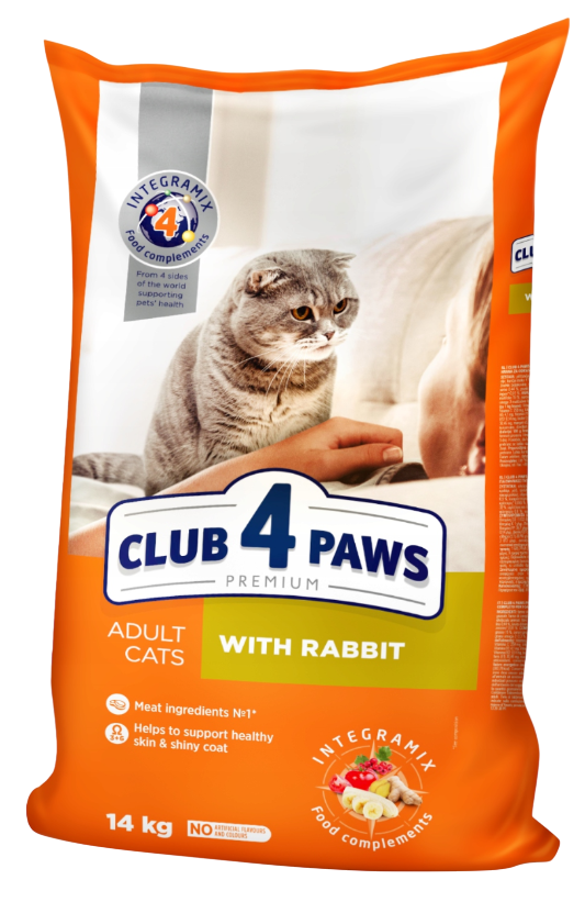 Корм сухой для взрослых кошек Club 4 Paws Premium Клуб 4 лапы с кроликом 14 кг