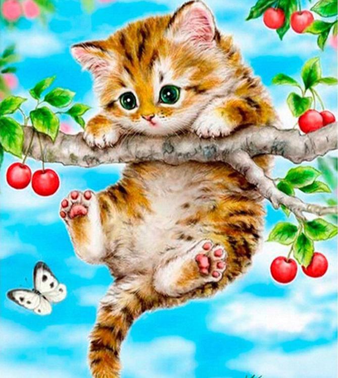 Алмазная вышивка Diy Котенок на ветке 25х35 см