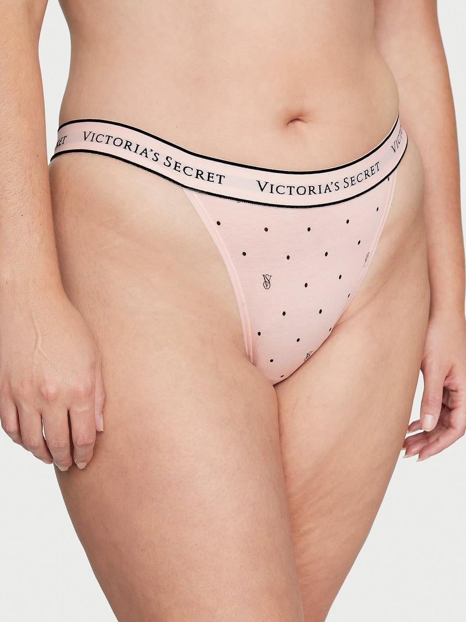Трусики женские Victoria's Secret Logo Cotton Tanga принт Горох XL Розовый (2288581199)