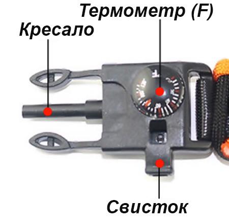 Паракордовий браслет із сиреною/кресало/термометр/компас/ліхтар (00-00000261) - фото 6