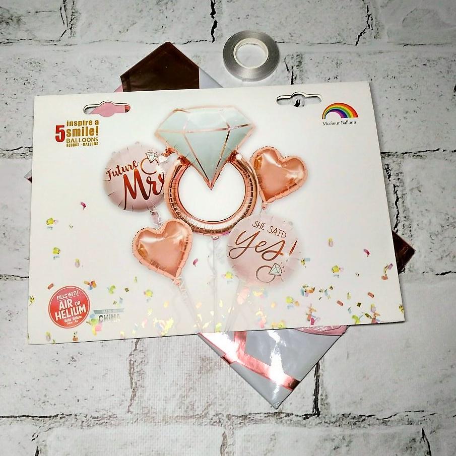 Воздушные шарики фольгированные набор Кольцо на Девичник 5 шт Розовое золото (T-126)