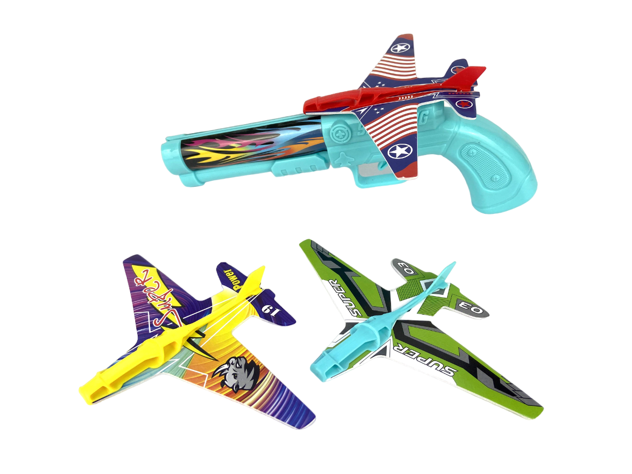 Игрушечный пистолет-катапульта Air Battle 8194B запускает самолетики Голубой (10892229)